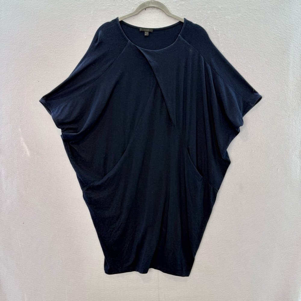COS women’s Knit navy blue Batwing Draped dress/ tunic round neck short sleeve S